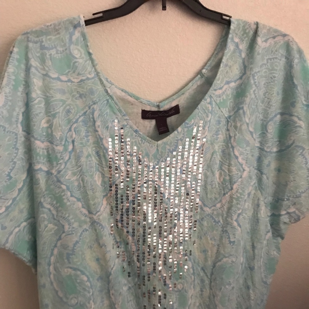 Turquoise design blouse with sequins